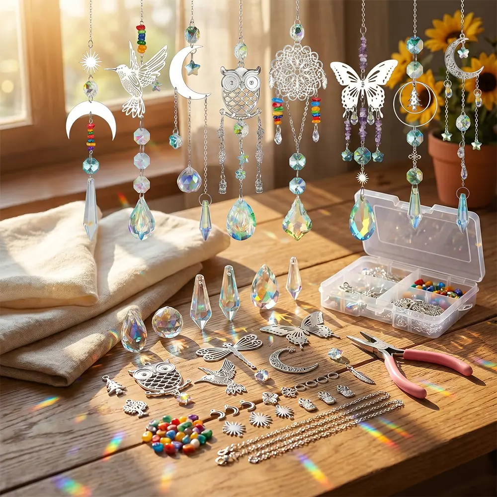 460Pcs DIY Crystal Suncatcher Prism Hanging Kit with Chain, Rainbow Maker Balls, Pendants & Ornaments – Sister, Grandma, Daughter Birthday & Memorial Gifts for Indoor Window, Outdoor Garden Decor