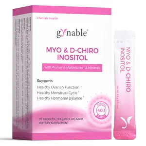 Gynable Myo & D-Chiro Inositol Supplement 40:1 Peach Drink Mix for PCOS Relief, Prenatal Fertility,Metabolism,Ovarian Health, Cycle, Hormonal Support, PMS Acne with Vitamin E B1 B2 B12 Folate Zinc Selenium Women's Dietary Supplements, Healthcare Fitness