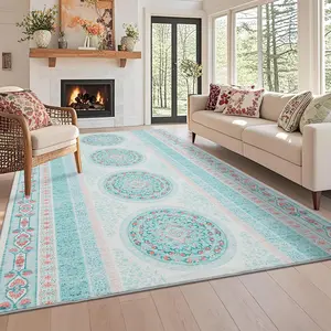 GARVEE 5x7 Vintage Boho Living Room Rugs Washable Area Rug Traditional Stain Resistant Throw Carpet With Non-Slip Backing Floor Cover For Bedroom Dining Room Office,Light Blue
