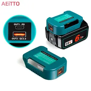 USB Charger Adapter Compatible for Makita 18V Li-ion Battery with USB Output & Type-C Fast Charging Interface Power Tool Portable Power Adapter(Adapter Only)