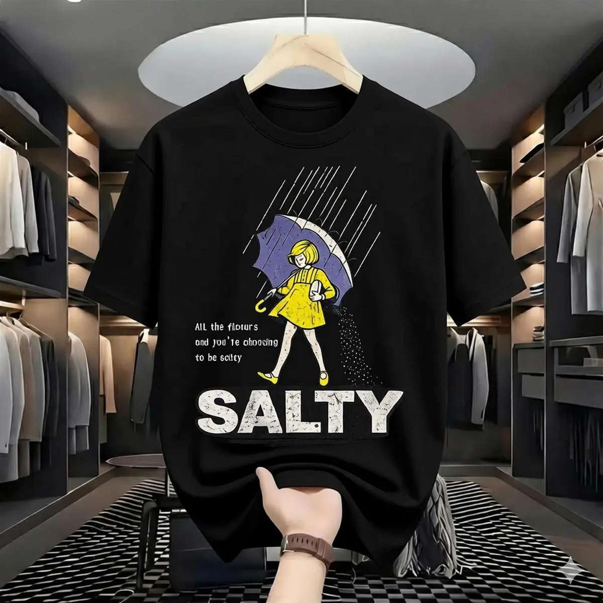 Men's Classic 'Salty' Graphic Tee, Funny Sarcastic Retro Streetwear Top in Breathable Knitted Cotton, Menswear