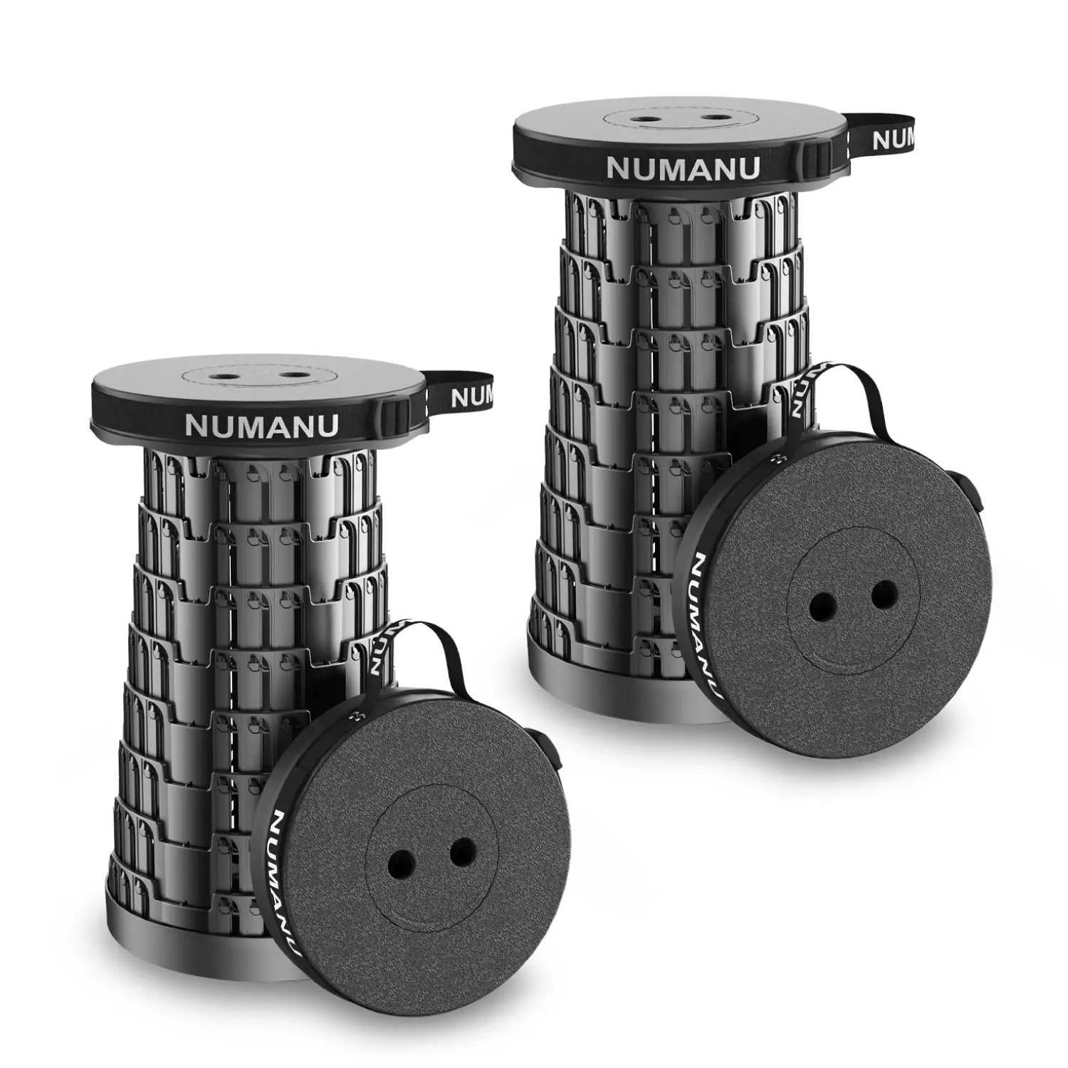 NUMANU 2-Pack 2025 Upgraded Collapsible Stools, Max Weight 620lbs, Height Adjustable Retractable Telescopic Seat, Portable Folding Travel Chair for Ou