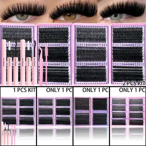 6 Styles Capacity DIY Lash Extension Kit Volume Individual Lashes, Lengthening Volumizing Lashes 30D 40D 50D 60D Mixed Length Individual Lash Clusters False Eyelashes with Lash Bond and Seal Tweezers Brush DIY Eyelash Extensions