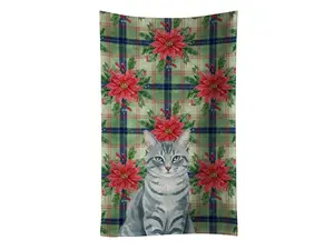 Carolines Treasures FNT1299KTWL Cotton Kitchen Drying Towel, 25x15 in, Cozy Christmas Artwork with Gray Mackerel Tabby Cat & Poinsettia Flower
