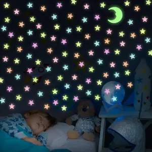 Glow in The Dark Stars and Moon for Ceiling - 200 count Colorful 3D Glowing Stars for  Room Decor - Luminous Stickers Create a Realistic Starry Sky Ceiling Decor