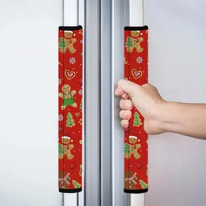 2pcs 4.7x15.7 in Winter gingerbread man Christmas tree Pattern Kitchen Appliance Handle Covers | Removable and Reusable Protective Covers for Refrigerator/Dishwasher/Microwave/Oven. Home Decor, Holiday Gift.