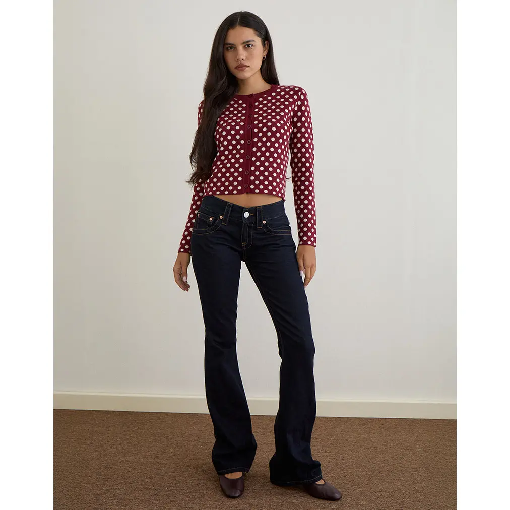 Bhavina Cardigan in Burgundy with Cream Polka Print
