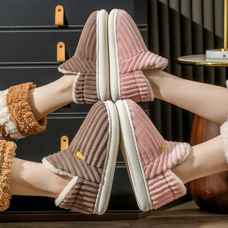 House slippers, ankle slippers for men and women, luxurious and comfortable home indoor soft thick-soled cotton shoes Footwear Walking Shoes