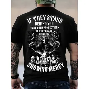 Overbearing Warrior Print T-Shirt - Striking Text "If They Stand Up, Protect Them" - Unique Design Showcasing Strength And Loyalty - The Perfect Gift for Those Who Value Dignity And Fearlessness