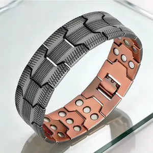 Men's Copper Bracelet,3X Strength 99.99% Pure Copper Magnetic Bracelets with Magnets,Adjustable Length with Sizing Tool