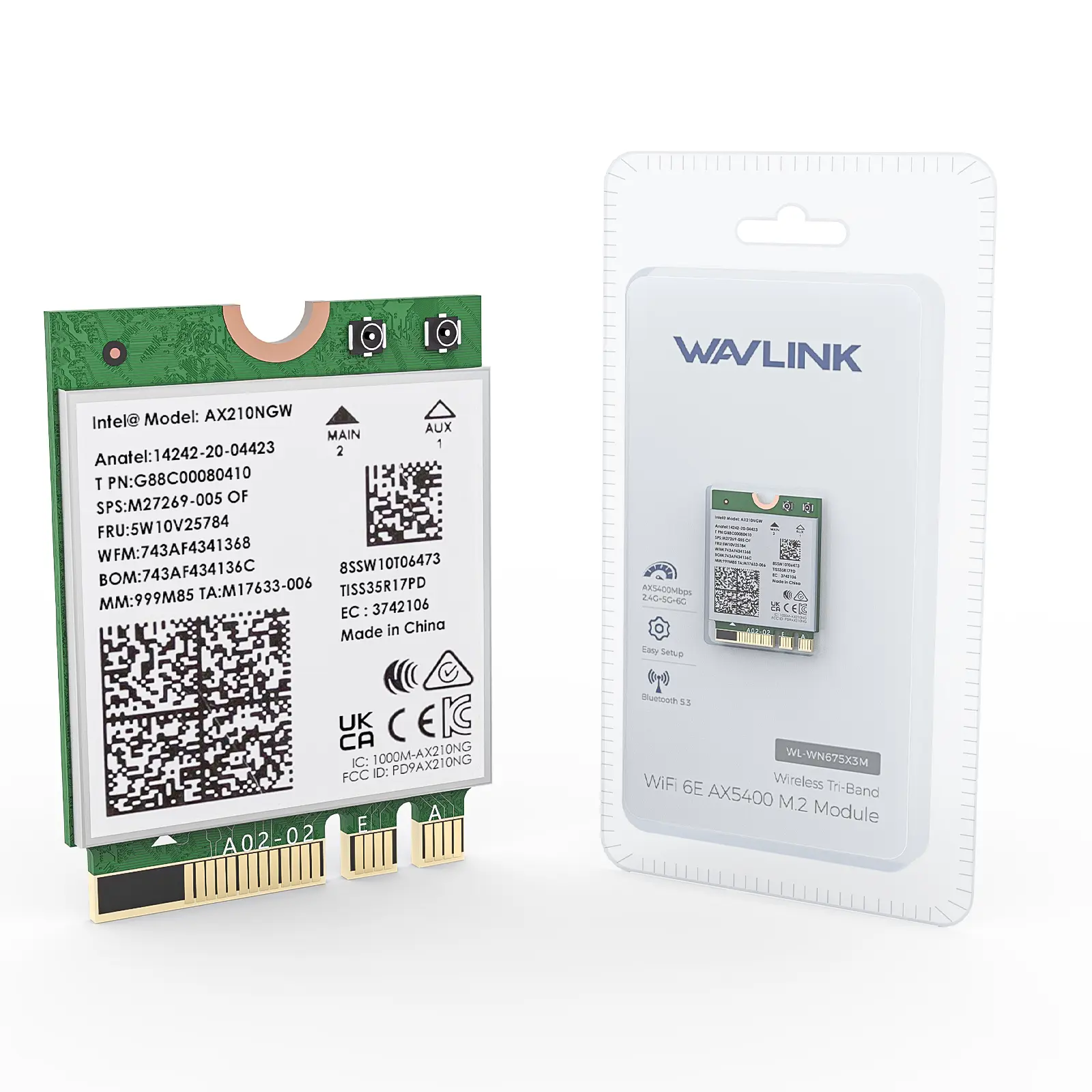 WAVLINK Intel AX210 M.2 Socket Wi-Fi 6 (802.11ax) 6E Wireless Network Card - Tri-Band Super High Speed AXE5400 NGW, Bluetooth 5.3, Minimized Lag, Supports Windows 10/11 (64-bit) & Linux 5.10+, Ideal for Large File Transfers, Wi-Fi 6E, Wifi 6(802.11Ax)