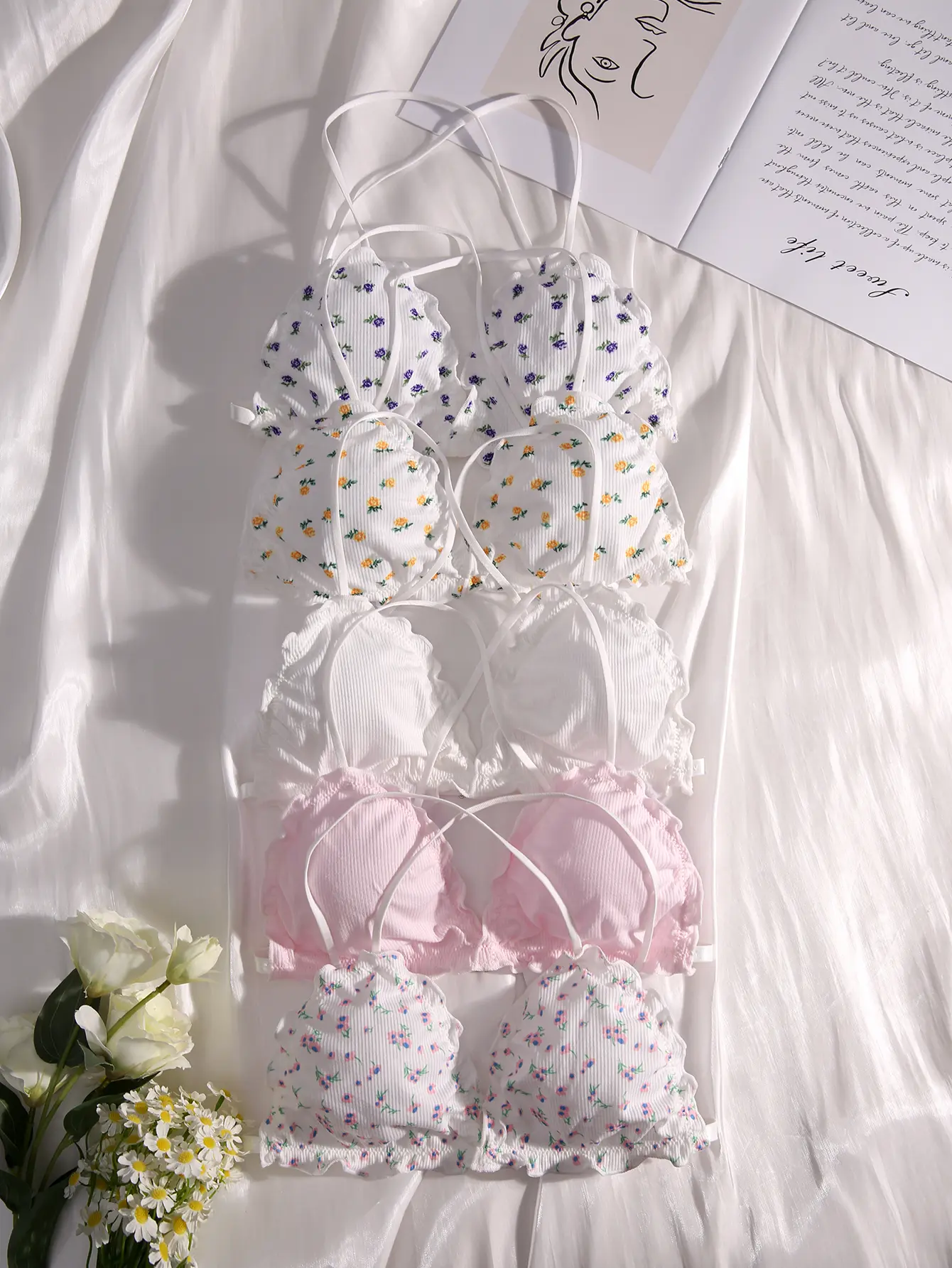 5 Piece V Neck Criss Cross Back Seamless Bralettes Bra Camisole Top