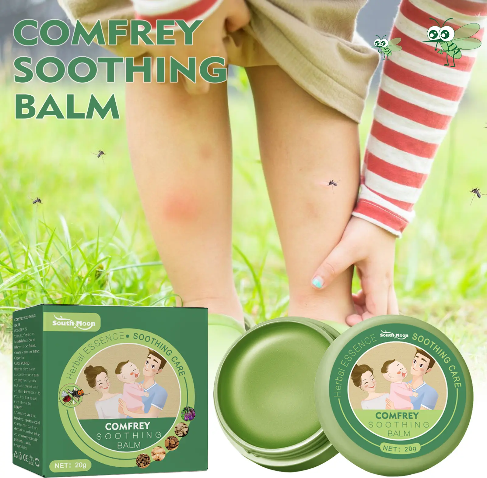 South Moon Comfrey Soothing Balm, Anti-bites Anti-itch Skin Repair Children Repellent Mosquito Care Cream