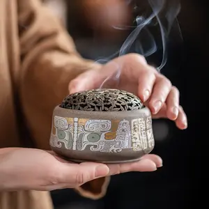Ceramic Ancient Elephant Pattern Incense Burner, Zen Aromatherapy Holder, Colorful Small Incense Burner, Sandalwood Incense Stand