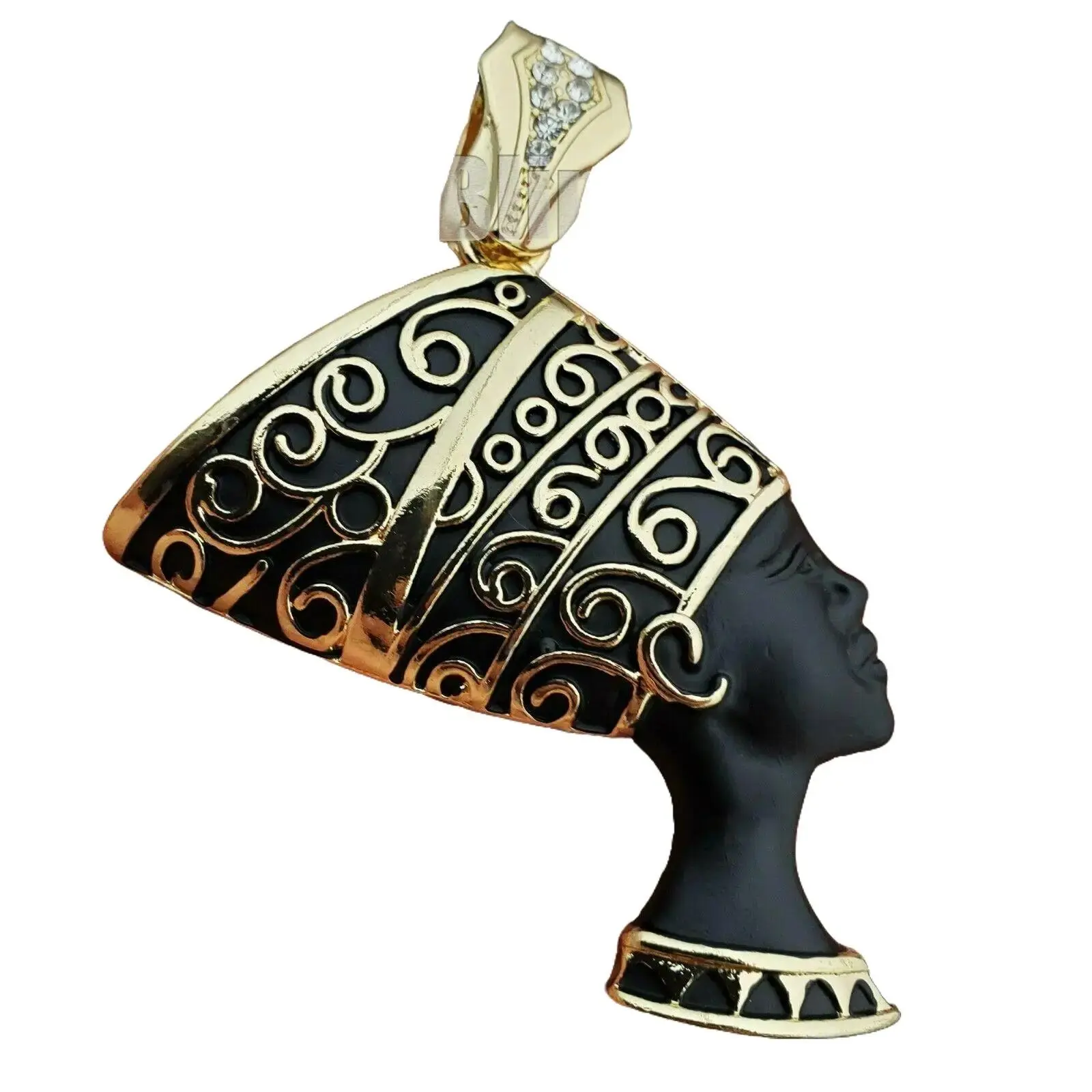 MaxBling81 Egyptian Queen Nefertiti Pendant, Large Gold-Plated Hip Hop Charms & Pendants, Unisex Casual Trendy Streetwear Jewelry, Casual Trendy Jewelry, Chain Charm, Regal, Daily Wear, Large Size, Charm Chains, Dangling Charms