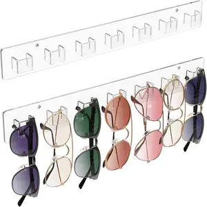 Sunglasses Organizer 2 Pack, Wall-Mounted Eyeglasses Holder, Clear  Display Rack with 14 Slots, Ideal for  and Office Storage