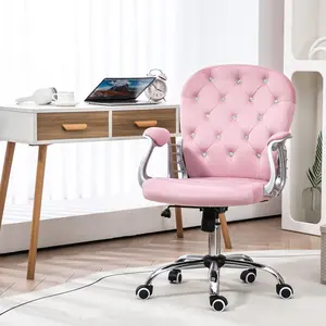 Vinsetto Vanity  Mid Back Office Chair Swivel Tufted Backrest Task Chair with Padded Armrests, Adjustable Height, Rolling Wheels