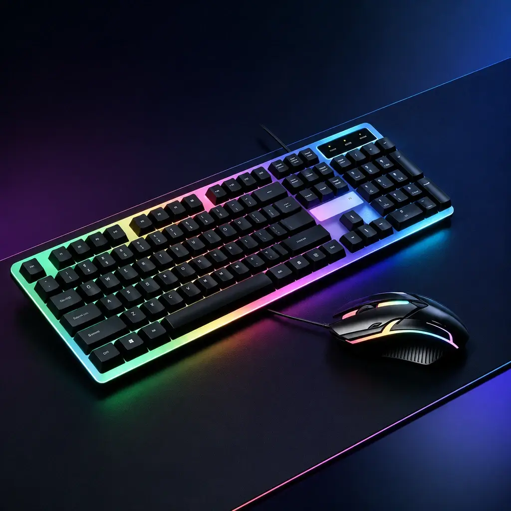 1pcs Wired 104 Keys Mechanical-Feel Keyboard and Mouse Set, Multi-Color RGB LED Backlit Gaming Combo, Ergonomic Light Up Mouse, Office PC Accessories for Laptop & Desktop