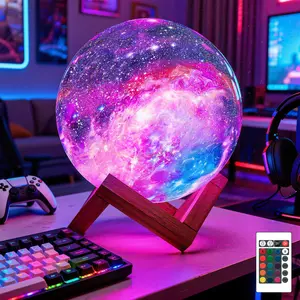 Moon Lamp Galaxy Lamp 5.9 inch 16 Colors LED 3D Moon Light, Remote & Touch Control Moon Night Light Gifts for Girls Boys Kids Women Birthday(Wooden Base)