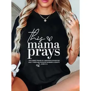 This Mama Prays Cute Jesus Scripture Bible Christian Women T-Shirt Summer Outfits For Women T Shirts Women Graphic Tees Women