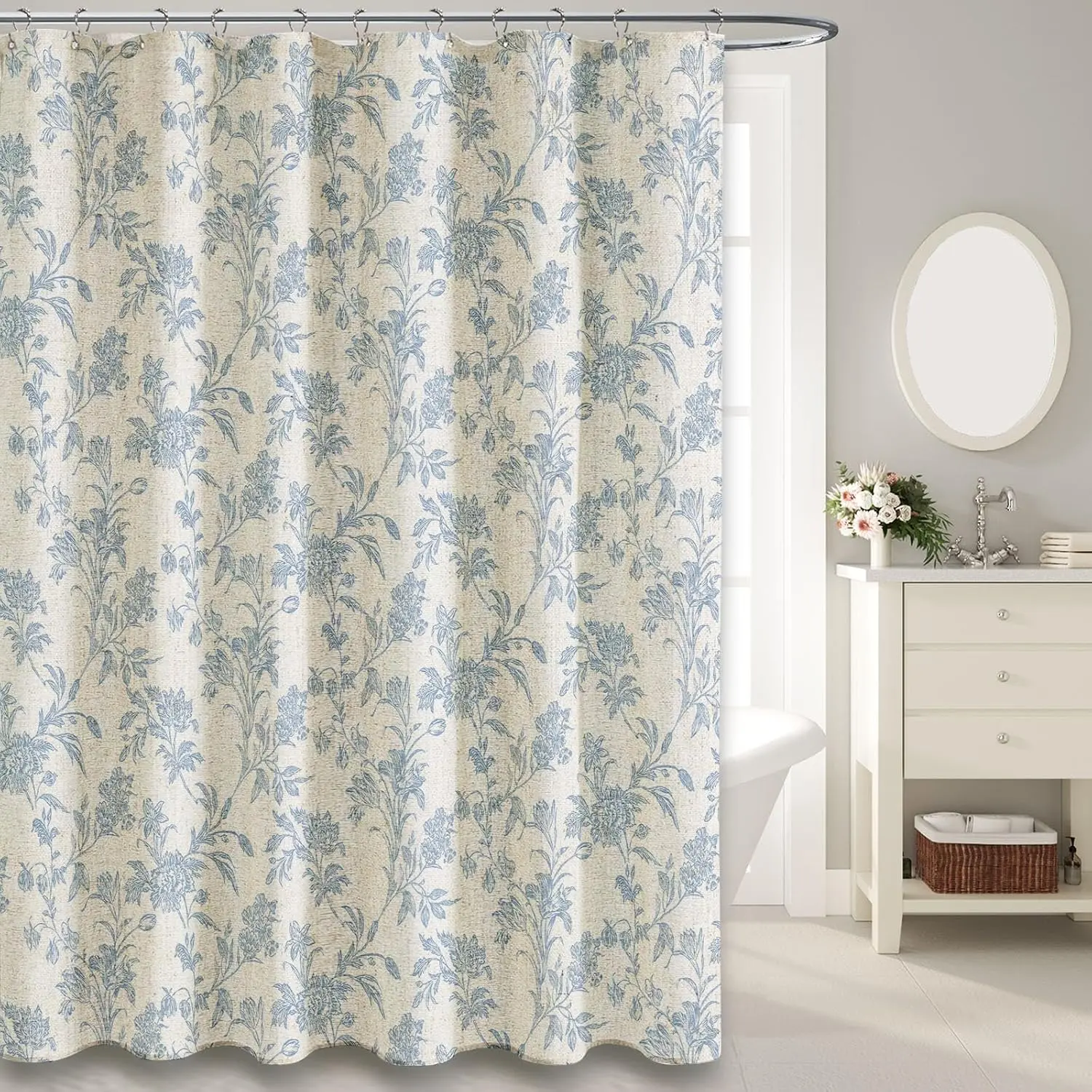Blue Shower Curtain Floral Cotton Linen Cottagecore Shower Curtain for Bathroom 72" W x 72" L 2026 new