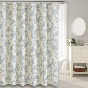 Blue Shower Curtain Floral Cotton Linen Cottagecore Shower Curtain for Bathroom 72" W x 72" L 2026 new