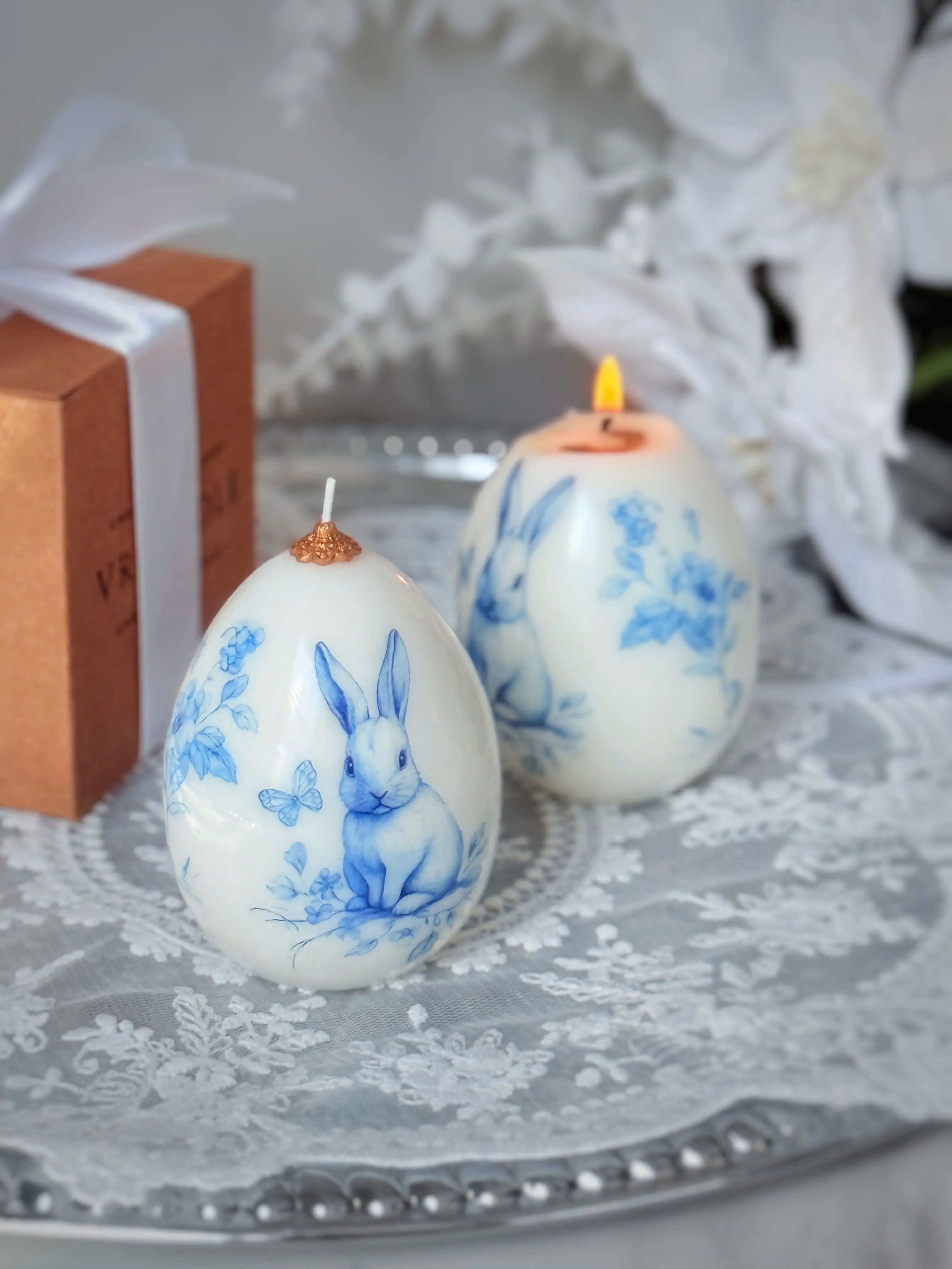 1 pc Vintage style Easter Candle - Easter Egg Decor - Spring Rabbit Candle