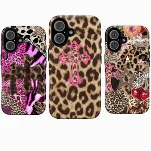 Leopard Print Cross Phone Case Trio, Pink Zebra Glitter LOVE Stars Cherries Flowers Rhinestones Bold Faithful Vibes, iPhone 16–11 Pro Max Plus X, Samsung Galaxy S25–S21 Ultra FMP