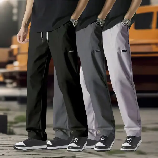 Three Piece Men's Drawstring Casual Pants with Adjustable Elastic Waistband & Convenient Pockets for Everyday Wear Beige, Black, Gray