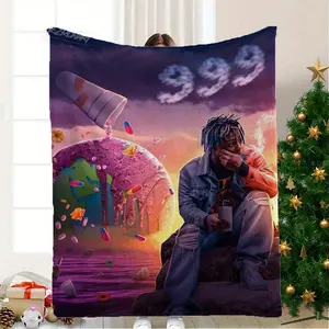 JW 999 Juice Music Themed Hip-Hop Pattern Digital Print Flannel Blanket - Oversized Plush Blanket Suitable for Beds And Sofas, Contemporary Design for All Seasons, Machine Washable, Ideal for Travel, Camping, And Napping, a Unique Gift - 100% Polyester. O