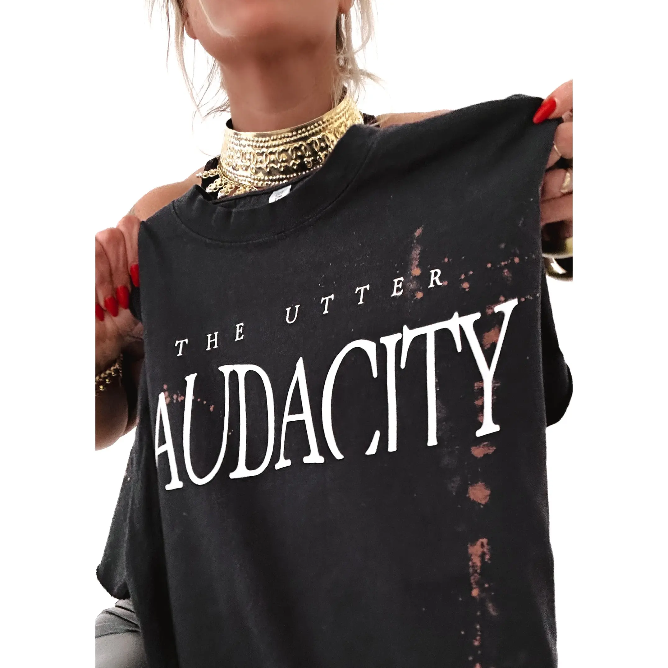 THE UTTER AUDACITY BLEACHED OUT SIDE SLIT TEE