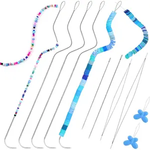 9 count Beading  Set Include Bead Spinner , Big Eye Seed Beading , Straight Beading  and Threaders for  Making, Bead & Sequin Embroidery Crafting DIY, white
