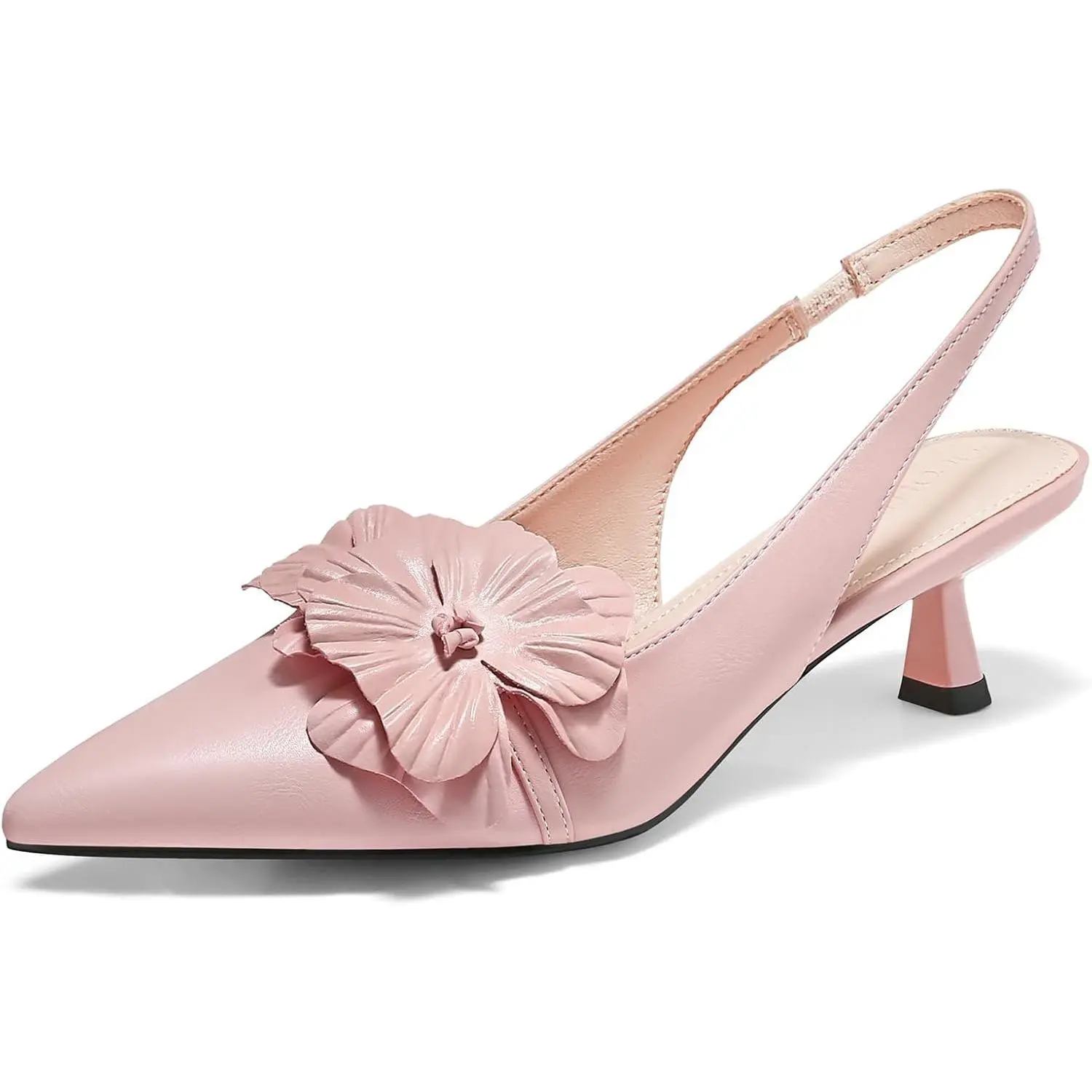 Coutgo Women's Slingback Kitten Heels - Flower Accent, Closed Pointed Toe Pumps - Heels Shoes for Women, Wedding Party Dress Sandals, Kitten Heels For Women