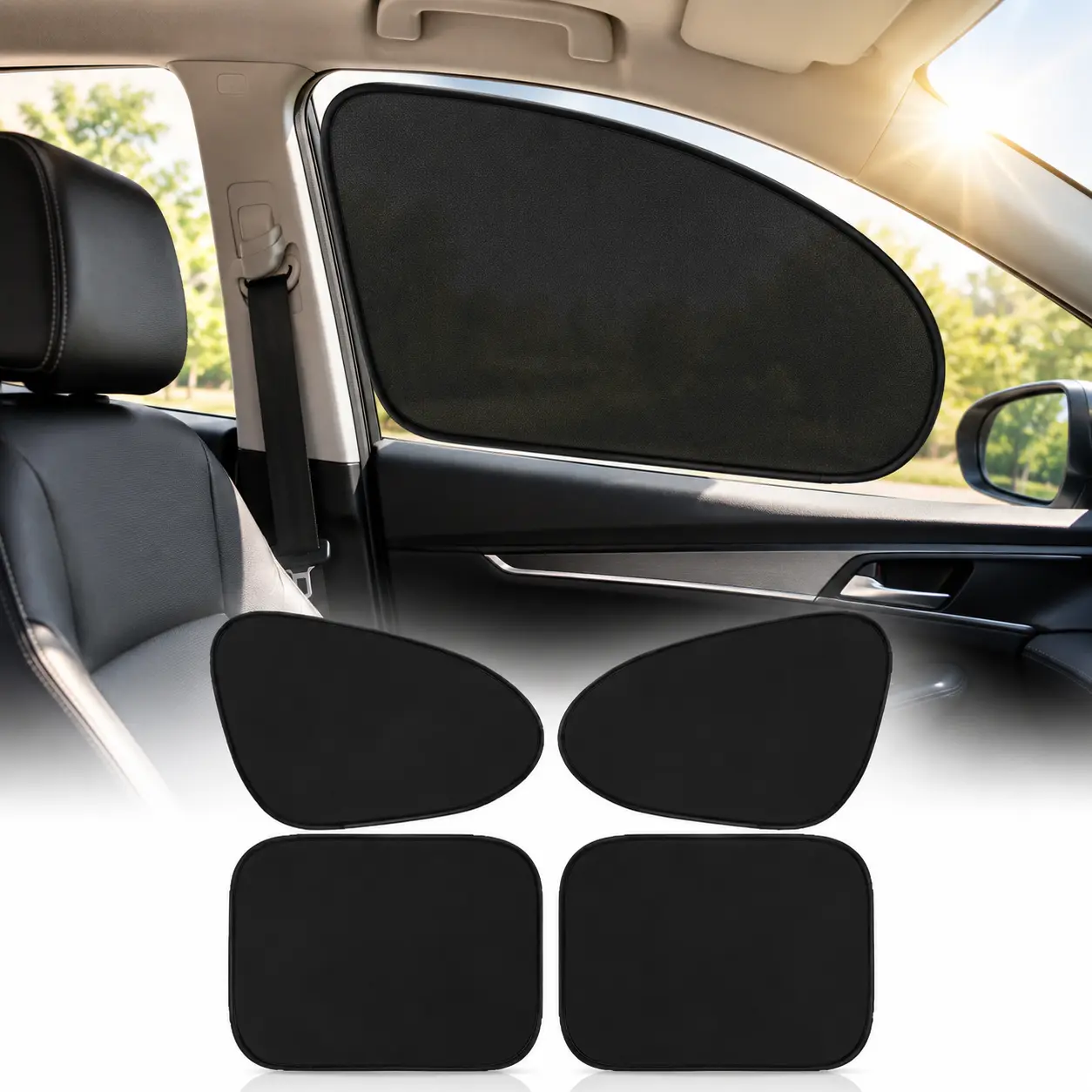Car Side Window Sunshade(4 PCS)-Exterior Auto Accessories, Privacy-Protecting Sun Visor, Reduces UV & Heat, Easy to Install,Protects car Interior and Privacy for All Models