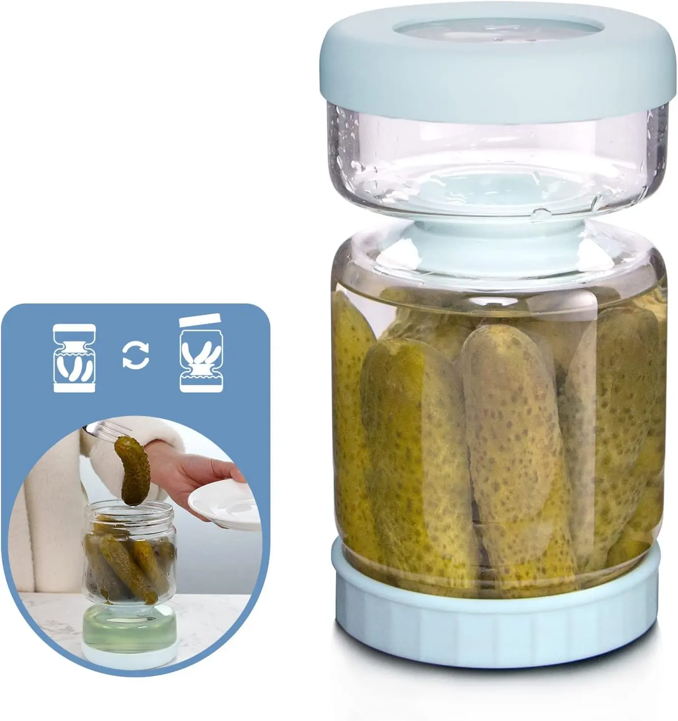 Summer Sale Pickle Jar with Strainer Flip, 34oz Pickle Container, Glass Kraut Juice Separator Jar-Leakproof Airtight Lid, Hourglass Food Storage Flip Jar for Olive,Jalapeno,Sliced Pickles-Dishwasher Safe Wide Mouth Kitchen