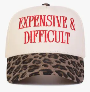 Expensive and Difficult Leopard Trucker Hat – Funny Women’s Baseball Cap with 3D Embroidery – Adjustable Vintage Style Hat