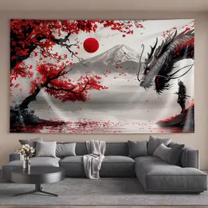 Classic Tapestries Japanese landscape with dragon and samurai Retro Home decoration Tapestry Wall Hanging