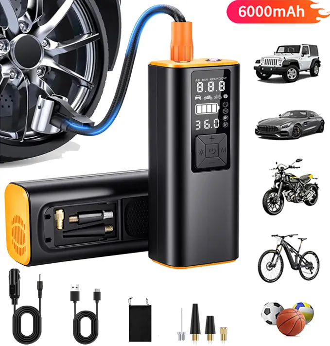 Cordless Wireless Tire Inflator for Cars, 150PSI High-Pressure Auto Accessory with Smart ON/OFF Hose Design, Compact Lightweight Build, Strong Light, 4+N Auto-Stop Modes, Ideal for Christmas Gifts