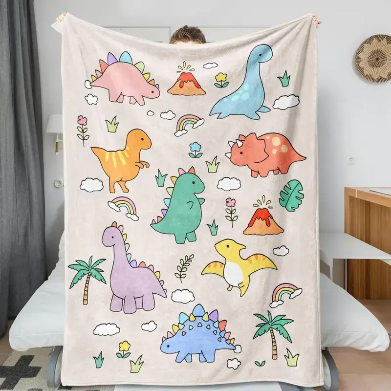 Dinosaur Animal Print Retro Playful Soft Blanket for Boys - Bedding Gift for Home/Camping, Indoor/Outdoor Beds Use, Ideal for Special Occasions, Playful Blanket, Animals