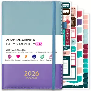 2026 Planner, January-December 2026 Daily And Monthly Calendar Book, with Hourly Schedules, 12 Tabs, Pen Holder, Inner Pocket, Leather Cover, for Work Home School