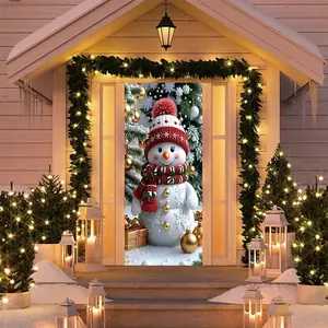 Elastic Room Door Decoration Set, Garland Ribbon, Simple Installation Christmas Door Cover Banner, Happy Holidays Door Hanger for Home Indoor Outdoor Party Decorations