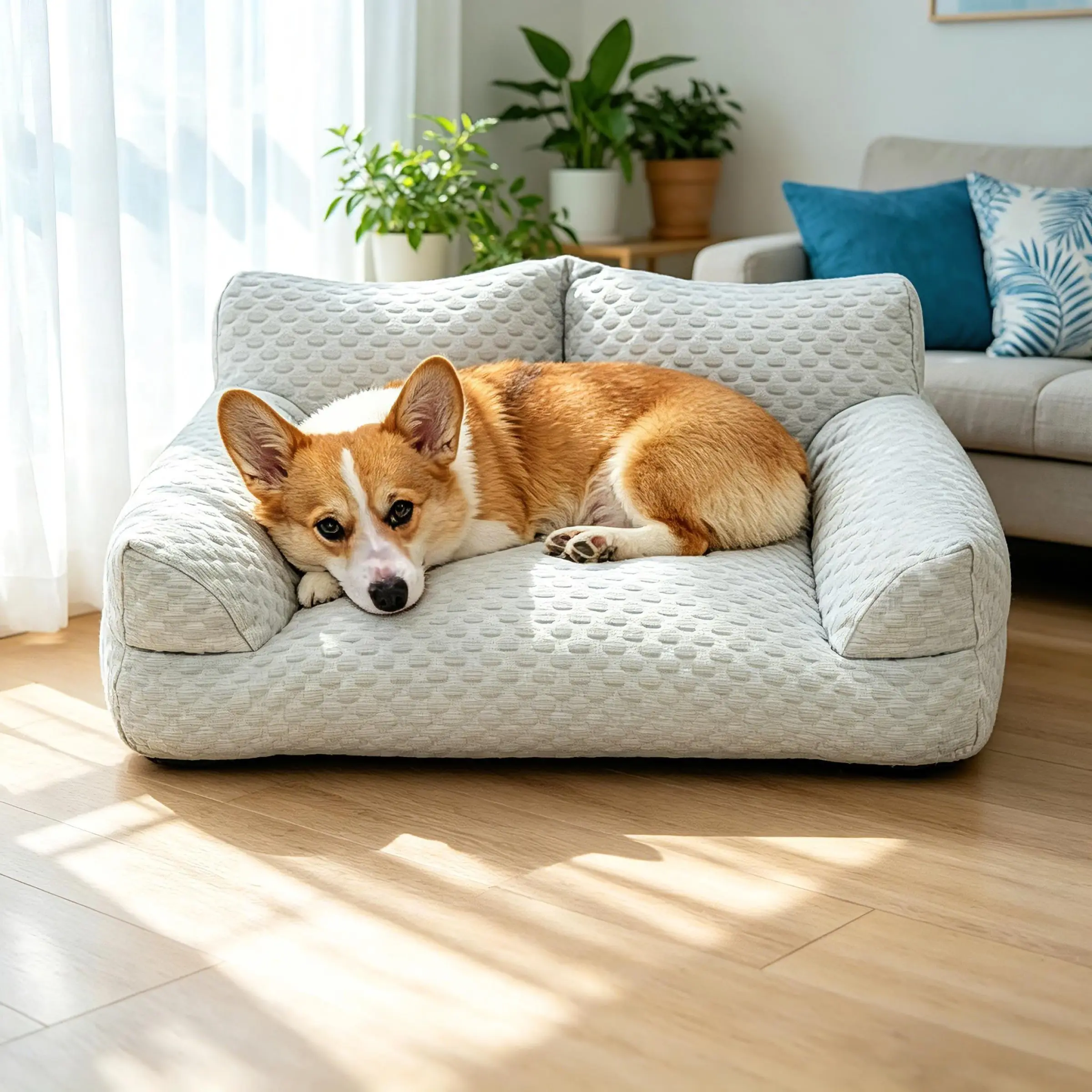 Cooling Ice Silk Pet Sofa, Home, 22°c Cool Ice Bean Fabric, Massage Granules for Comfort, Breathable and High Resilience, Ideal for Dogs and Cats