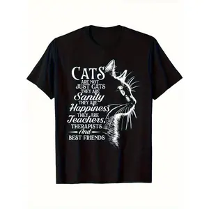 Cats Are Sanity Happiness Quote Graphic Cotton T-Shirt, Cat Lover Comfort Tee, Inspirational Fashion Outfit, Oversized Casual Shirt, Birthday & Gift For Him Her