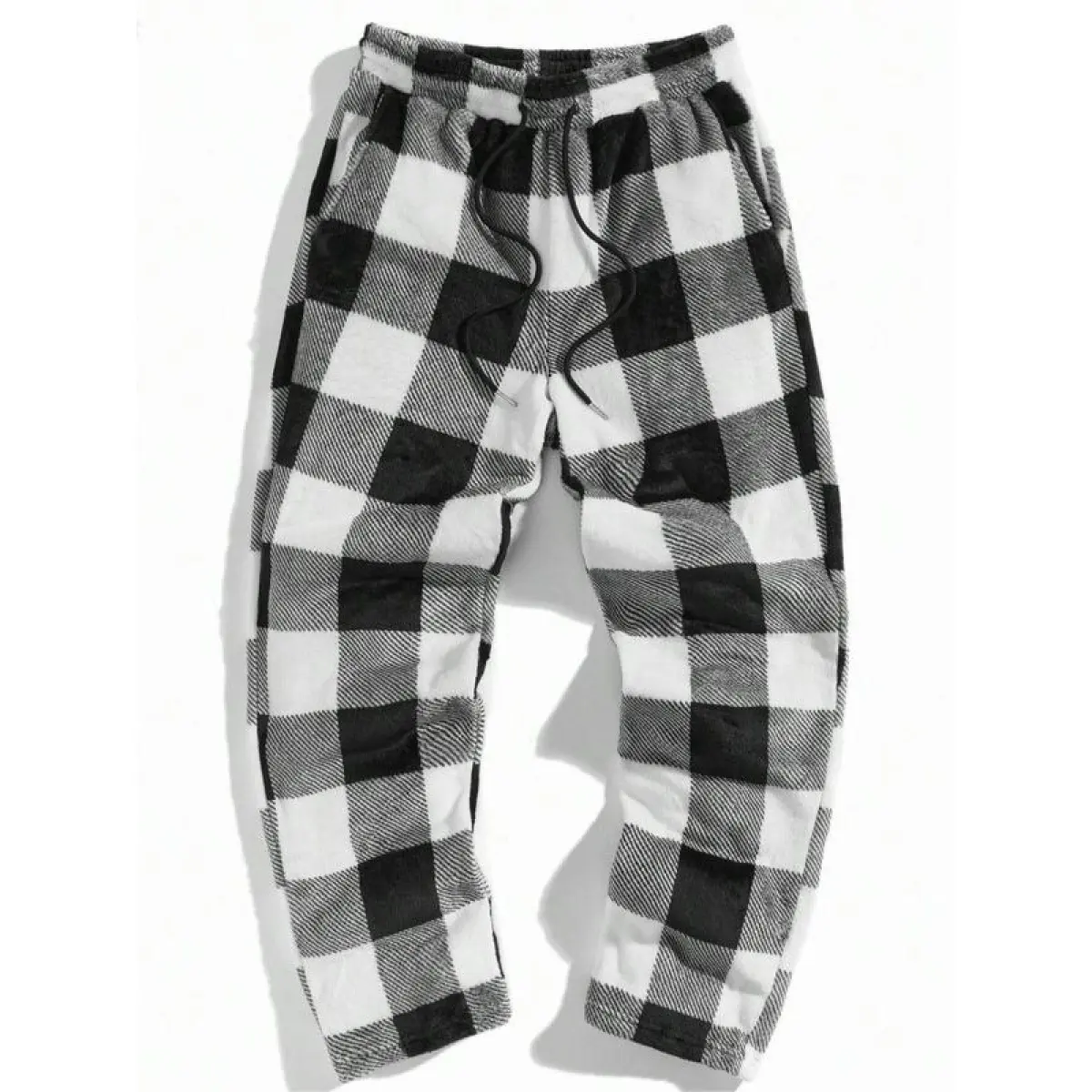 Men's Classic Plaid Sweatpants, Casual Fitted Cut Flannel Trousers with Drawstring Waist and Functional Pockets for Fall & Winter, Menswear, Checked, Straight Leg, Knitting, Machine Washable, Do Not Dry Clean