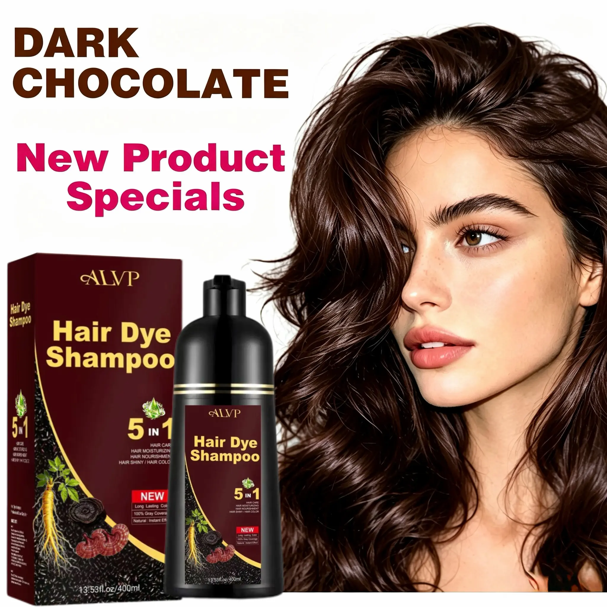 ALVP 2026 5-in-1 Vegan Plant-Based Herbal Ginseng Wine Red Hair Color Shampoo - 400g Ammonia-Free Haircare for Women, Gray Coverage, Long-Lasting Dyeing Hair, Scalp Nourishing, Brightening Red Aesthetic (Ideal Gift), Daily, Mild