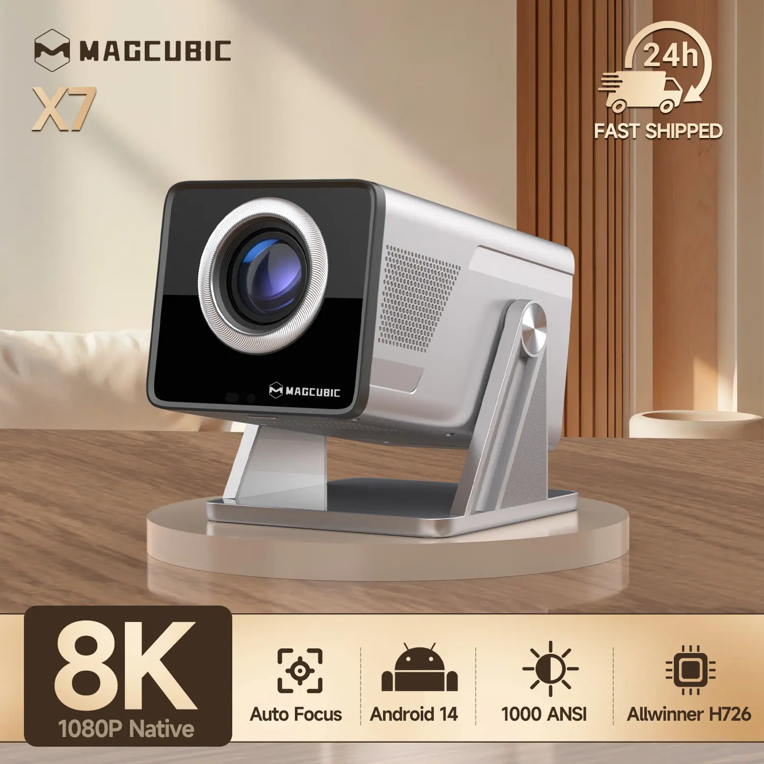 [US warehouse] Magcubic X7 Projector 1000ANSI Auto Focus 8K Decode Android 14.0 Built-In HiFi Speaker Auto Obstacle Avoidance & Fully Keystone Correction Dual WiFi6 BT5.4 Native 1080P 180° Rotatable Allwinner H726 #TikTokShopBackToSchool