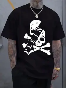 180g Heavyweight Men's T-Shirt Pure Cotton Breathable Abstract Skull & Crossbones Graphic Tee High-Street Style Outfit Gift for Guys S-5XL