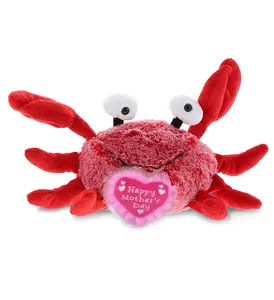 DOLLIBU 12" Red Crab Plush Heart, Super-Soft Polyester Stuffed Toy, Embroidered Gift for Mother's Day