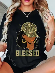 100% Cotton Blessed Black Woman Praying African Christian Camouflage T-Shirt