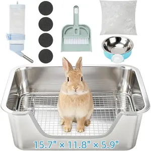 Stainless Steel  Litter Box with Sifting Tray, Metal Grids Bunny Litter Box, Small  Toilet Pan Steel Grid for Adult Guinea Pigs, Chinchillas, Ferrets, Easy to Clean, Odor Control